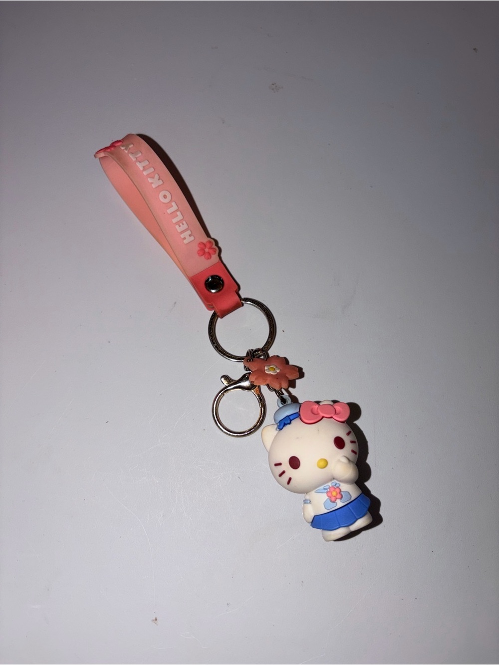 Hello Kitty Pink Strap Blue Outfit Keychain Charm